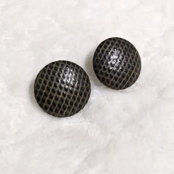 Vintage 1980's Faux Leather "Attitudes by Paris" Clip Button Earrings - Picture 4 of 6